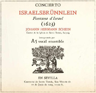 Cartel del concierto Israelsbrünnlein de A5 Vocal Ensemble en el Convento de Santo Tomás de Sevilla