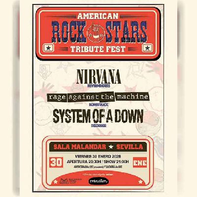 Cartel del concierto del American rock stars tribute fest en Malandar Sevilla 2026