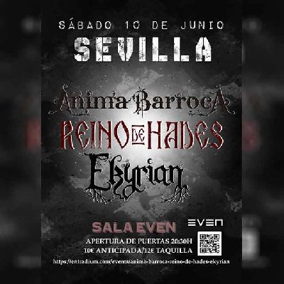 Cartel del concierto de Ánima Barroca, Reino de Hades y Ekyrian en la Sala Even Sevilla 2023
