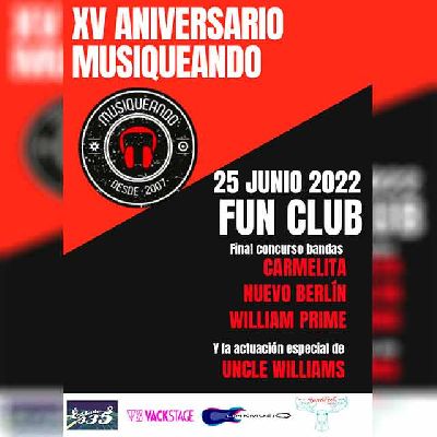 Cartel del XV aniversario de Musiqueando en FunClub Sevilla 2022