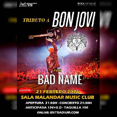 Cartel del concierto de Bad Name (tributo a Bon Jovi) en Malandar Sevilla 2026