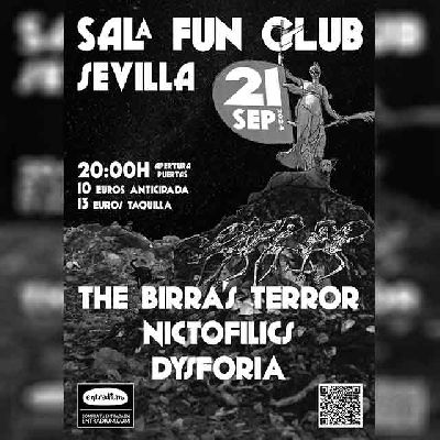 Cartel del concierto de The Birra's Terror, Nictofilics y Dysforia en FunClub Sevilla 2024