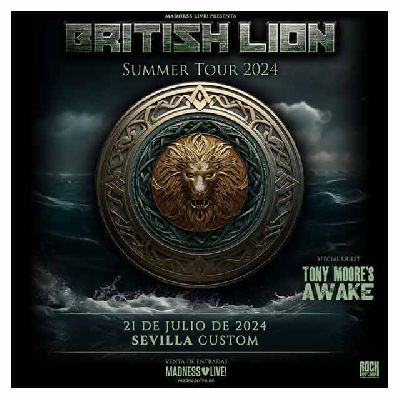 Cartel del concierto de British Lion y Tony Moore en Custom Sevilla 2024