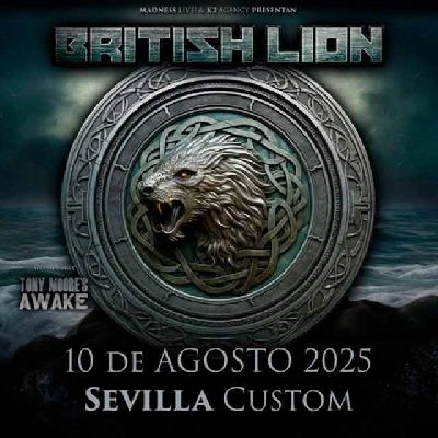 Cartel del concierto de British Lion y Tony Moore en Custom Sevilla 2025
