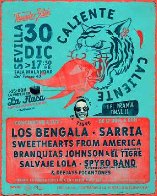 Cartel del concierto Caliente caliente en Malandar Sevilla 2021