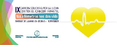 Cartel de la novena Carrera Solidaria contra el cáncer infantil en Sevilla