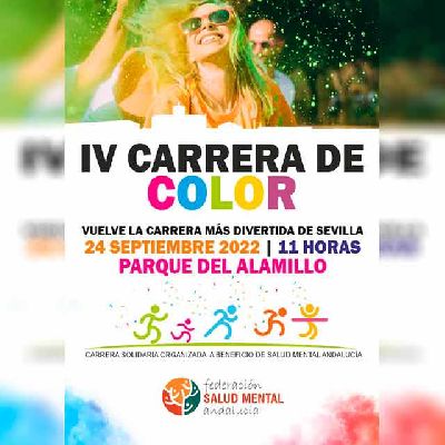 Cartel de la Carrera del color 2022 en el parque del Alamillo de Sevilla