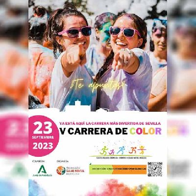 Cartel de la Carrera del color 2023 en el parque del Alamillo de Sevilla