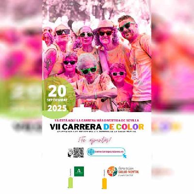 Cartel de la Carrera del color 2025 en el parque del Alamillo de Sevilla