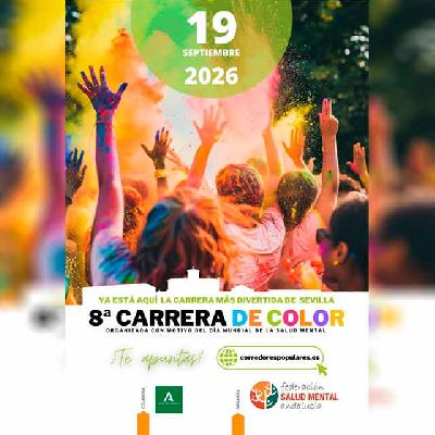 Cartel de la Carrera del color 2026 en el parque del Alamillo de Sevilla