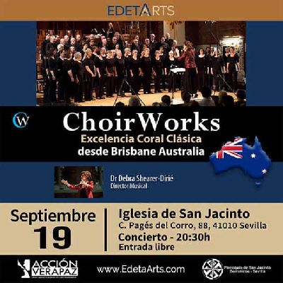 Cartel del concierto del coro ChoirWorks en la iglesia de San Jacinto de Sevilla 2024