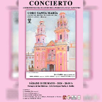 Cartel del concierto coral benéfico en la iglesia de San Ildefonso de Sevilla 2024