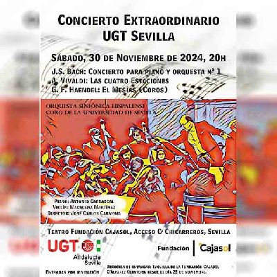 Cartel del concierto extraordinario UGT Sevilla en Cajasol Sevilla 2024