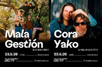 Cartel del concierto de Cora Yako y Mala Gestión en Malandar Sevilla 2026