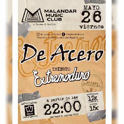 Cartel del concierto de De Acero en Malandar Sevilla 2023