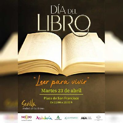 Cartel del Día del libro en la plaza de San Francisco de Sevilla 2024