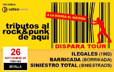 Cartel del concierto de Dispara Tour (tributos al rock y punk de aquí) en Custom Sevilla 2025