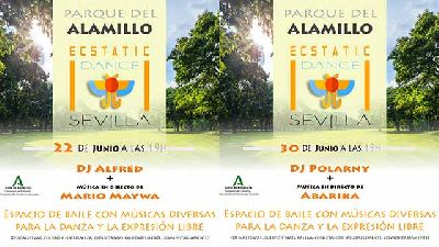 Cartel de Ecstatic dance en el Parque del Alamillo de Sevilla 2024