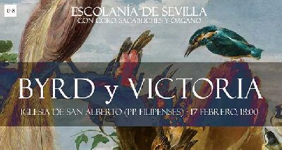 Cartel del concierto Byrd y Victoria de la Escolanía de Sevilla en la iglesia de San Alberto de Sevilla 2024