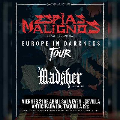 Cartel del concierto de Espías Malignos y Madsher en la Sala Even Sevilla 2023