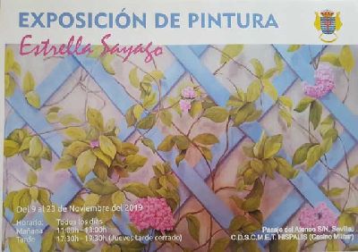 Cartel de la exposición de pintura de Estrella Sayago en el Casino Militar Híspalis de Sevilla