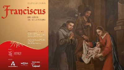 Cartel de la exposición Franciscus, 800 años de belenismo en Cajasol Sevilla 2023