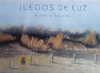 Cartel de la exposición Juegos de luz de Estrella Sayago Gómez en el Casino Militar de Sevilla 2023