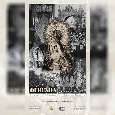 Cartel de la exposición Ofrenda. Rosa. Corona. Beso en Cajasol Sevilla 2025