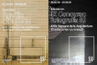 Cartel de las exposiciones de la XXIV Semana Arquitectura en el Colegio de Arquitectos de Sevilla 2026