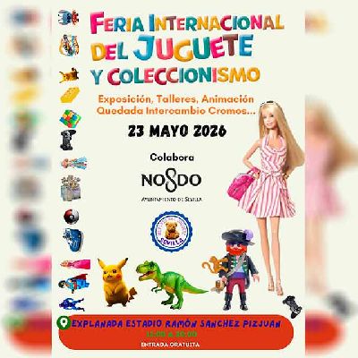 Cartel de la Feria del juguete junto al Sánchez Pizjuán de Sevilla 2026