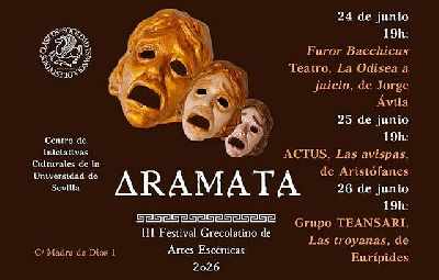 Cartel del Festival Grecolatino de Artes Escénicas en el CICUS Sevilla 2026