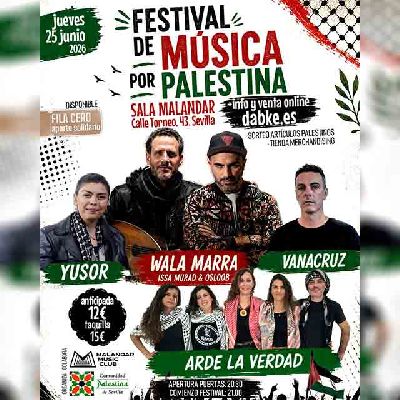 Cartel del Festival de música por Palestina en Malandar Sevilla 2026