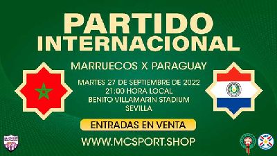 Cartel del partido internacional amistoso entre Marruecos y Paraguay en Sevilla 2022
