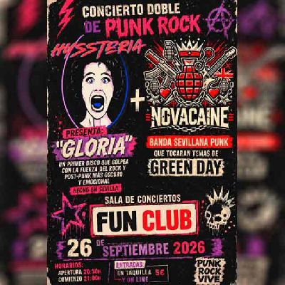 Cartel del concierto de Hyssteria y Novacaine en FunClub Sevilla 2026