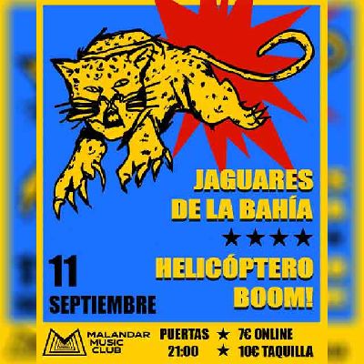 Cartel del concierto de Jaguares de la Bahía y Helicóptero Boom en Malandar Sevilla 2026