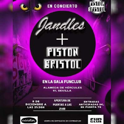 Cartel del concierto de Jandles y Piston Bristol en FunClub Sevilla 2023