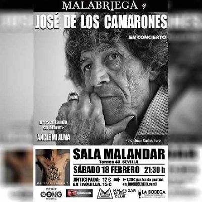 Cartel del concierto de José de los Camarones y Malabriega en Malandar Sevilla 2023