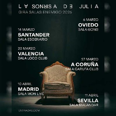 Cartel de la gira por salas Enemigo 2026 del grupo La sonrisa de Julia