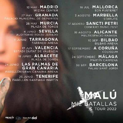 Cartel de la gira Mil batallas Tour 2022 de Malú