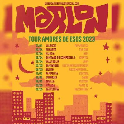 Cartel de la gira Tour Amores de esos 2023 del grupo marlon
