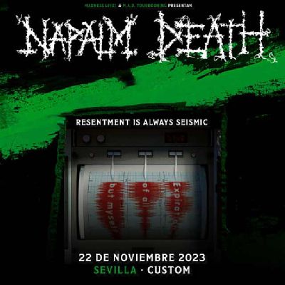 Cartel del concierto de Napalm Death en Custom Sevilla 2023