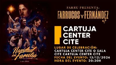 Cartel de Farrucos y Fernández. Navidad en familia en el Cartuja Center de Sevilla 2026