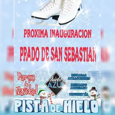 Cartel del parque de Navidad Hielo Azul en el Prado de San Sebastián de Sevilla 2024-2025