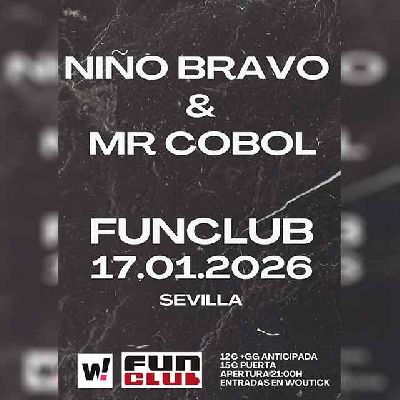 Cartel del concierto de Niño Bravo y Mr. Cobol en FunClub Sevilla 2026