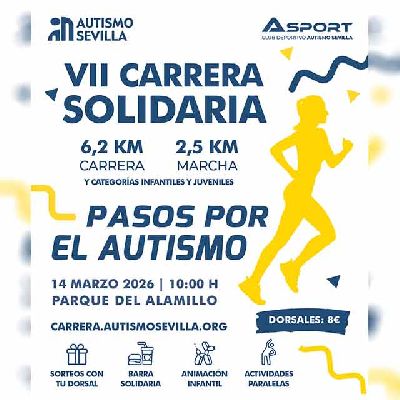 Cartel de la carrera Pasos por el autismo en el Parque del Alamillo de Sevilla 2026