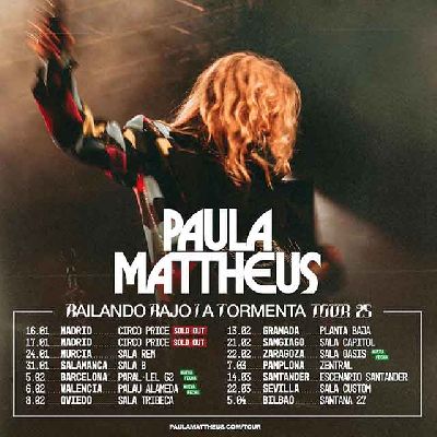 Cartel de la gira Bailando bajo la tormenta Tour 2025 de Paula Mattheus