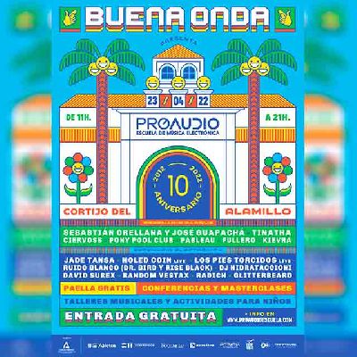 Cartel del 10º Aniversario de ProAudio Escuela en el parque del Alamillo de Sevilla 2022