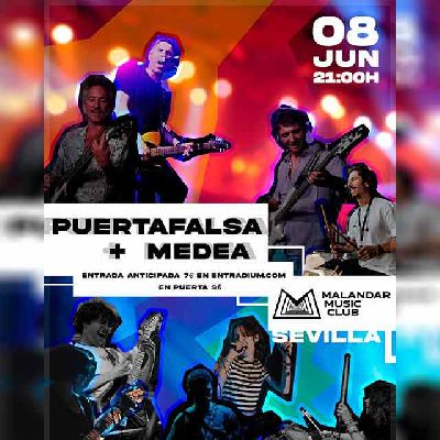 Cartel del concierto Puertafalsa y Medea en Malandar Sevilla 2024