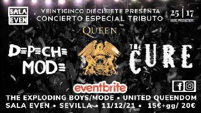 Cartel del concierto de tributos a Queen, The Cure y Depeche Mode en la Sala Even Sevilla 2021