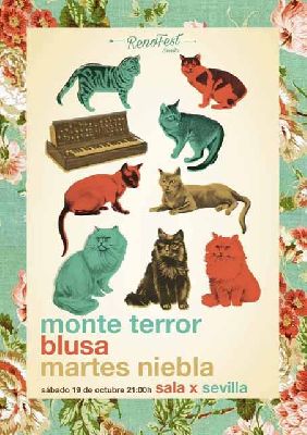 Cartel del concierto de Monte Terror, Blusa y Martes Niebla en la Sala X de Sevilla